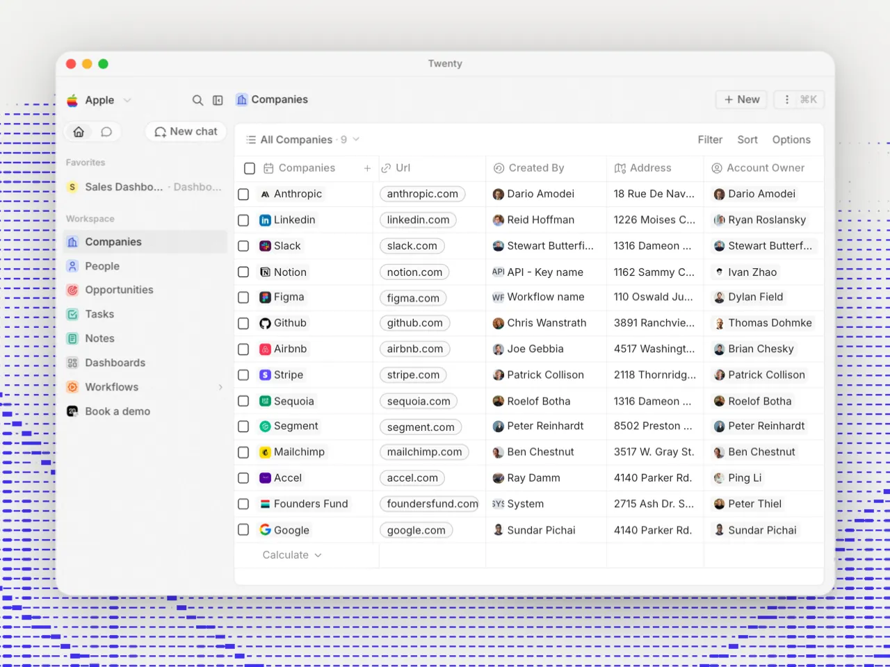 Companies view in a deployed Twenty CRM