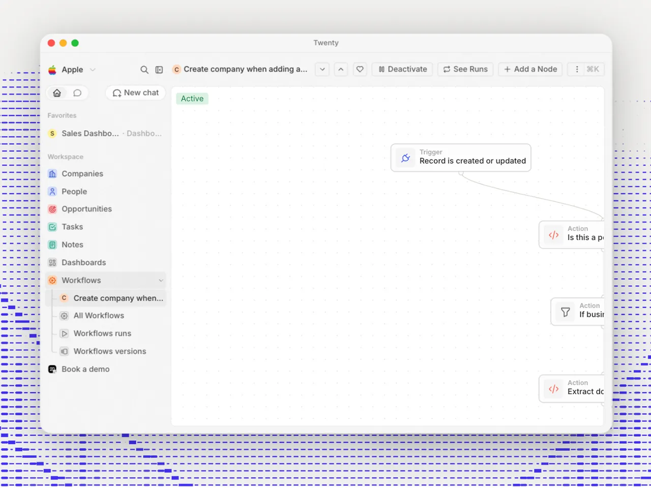 Workflow automation builder in Twenty CRM