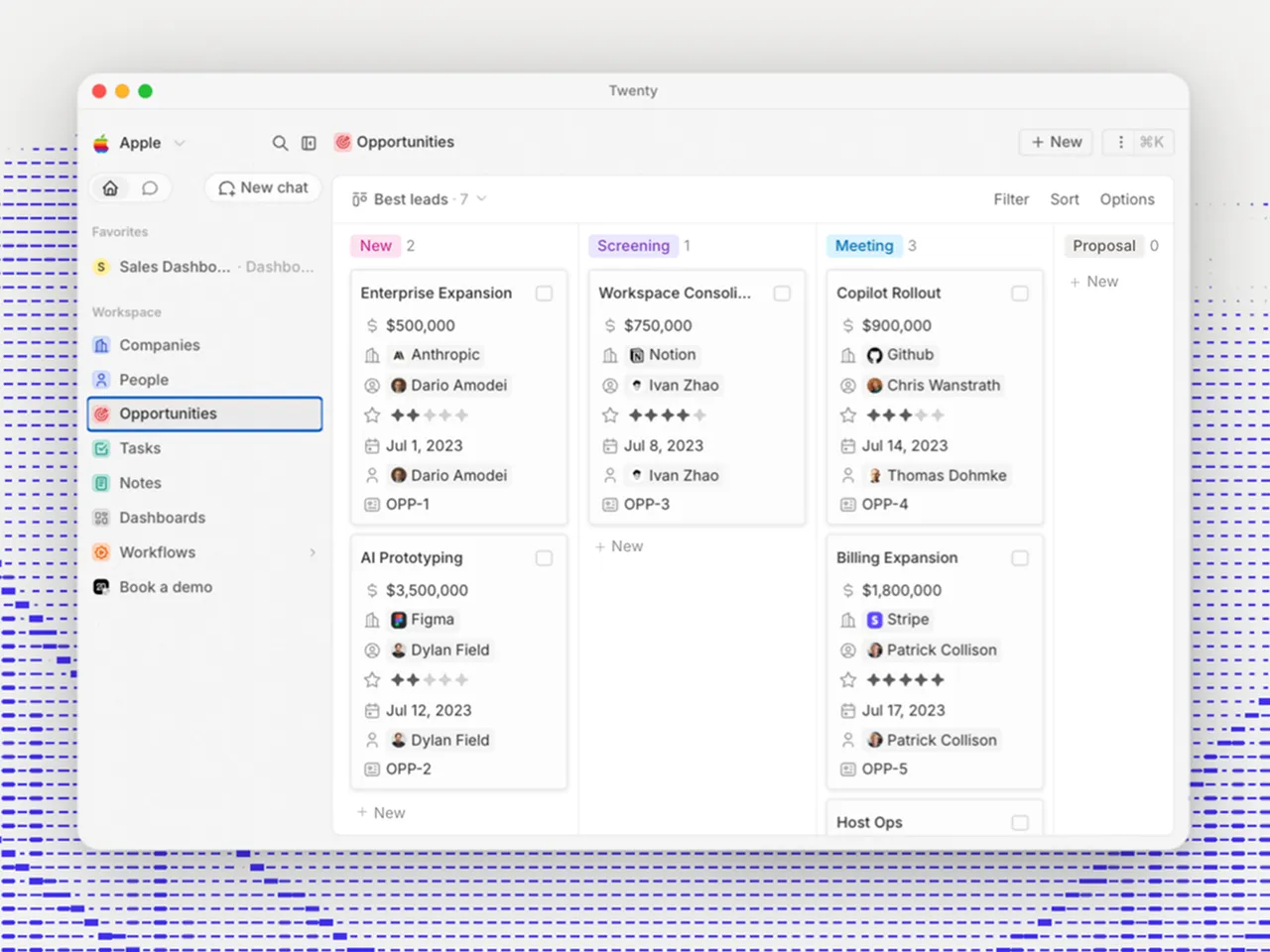 Opportunities pipeline in Twenty CRM
